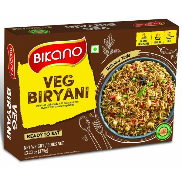 Plat indien riz cuisiné Biryani aux légumes 375g de Bikano